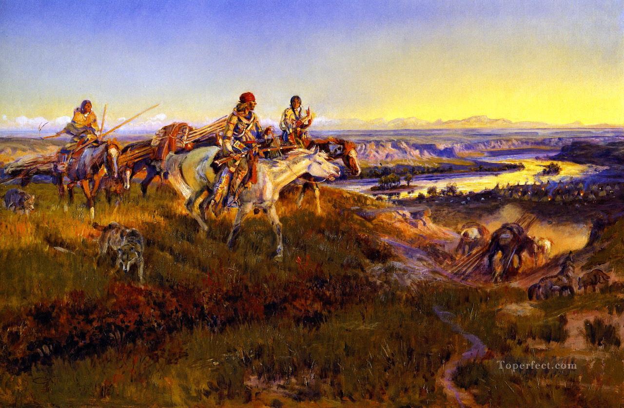 quand les hommes blancs virent au rouge 1922 Charles Marion Russell Indiens d’Amérique Peintures à l'huile